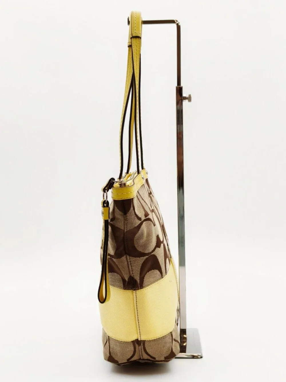 Coach Signature C Canvas Tote Bag Brown Yellow Leather Shoulder Bag
